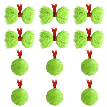 Christmas Decorations Indoor: 12pcs Green Plush Faux Fur Christmas Tree Ornaments, Fluffy Grinchmas Hanging Bows Xmas Ball Ornaments for Tree Garland Fireplace, Home School Office Décor
