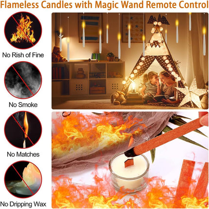 Floating Candles with Wand Remote, 20pcs Flameless Taper Candles Christmas Decorations, Battery Operated Hanging Flickering LED Window Taper Candles for Christmas Wedding Party Decor