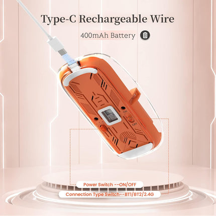 A.JAZZ Wireless Bluetooth5.1&2.4G Mini Lightweight Mouse,Transparent Clear Cool,Rechargeable Silent Computer Mice,Nano USB C Receiver,LED Battery Magic Silm For Office/PC/Mac/Laptop/Apple/ipad(Orange)