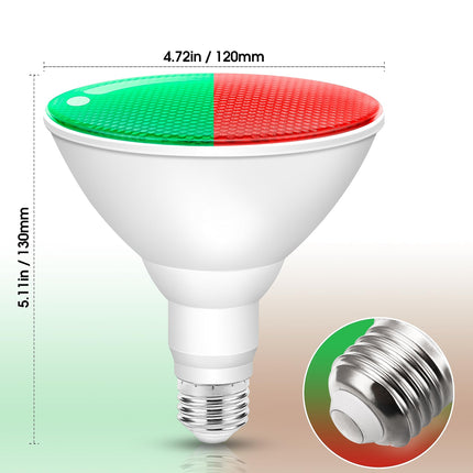 Red and Green Light Bulbs [4 Pack], Par38 LED Red Green Flood Light Bulbs Outdoor for Christmas Decor 15W E26, Red Green Bulb Christmas Light Bulbs Porch Home Lighting, Non-Dimmable, 2 Red+2 Green