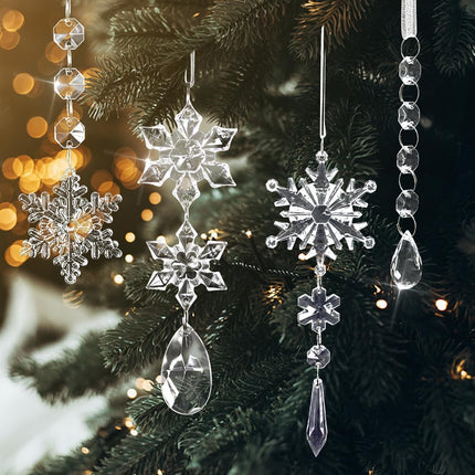 18 Pcs Crystal Snowflake Ornaments and Icicle Ornaments for Christmas Tree, Hanging Acrylic Snowflake and Icicle Ornaments for Christmas Winter Year Party and Home Decorations