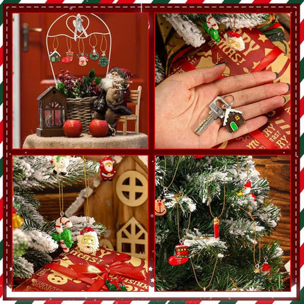 30 Pieces Mini Christmas Tree Skirt Mini Resin Christmas Ornament Miniature Christmas Tree Ornaments Santa Snowman Ornament with Glitter Star Tree Topper for Tree Decoration (Tree Topper in Gold)