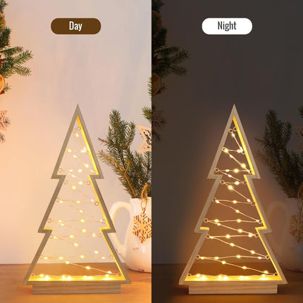 2 PCS Wood Christmas Tree with Lights, Tabletop Decor Christmas Farmhouse Centerpiece Xmas Tree Sign for for Holiday Home Decor,Christmas Holiday Decorations Set