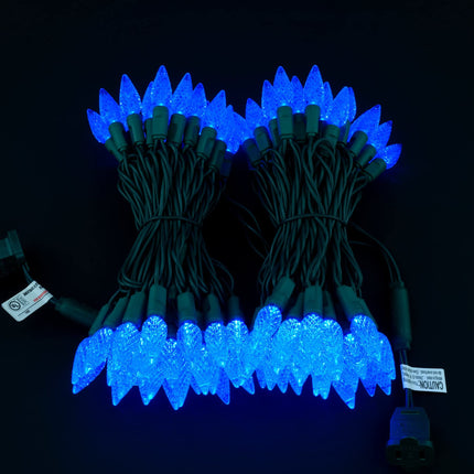 YULETIME Blue C6 Strawberry LED Christmas Lights, 33 ft 100 Count 4" Spacing One-Piece High Waterproof UL String Light (Blue)