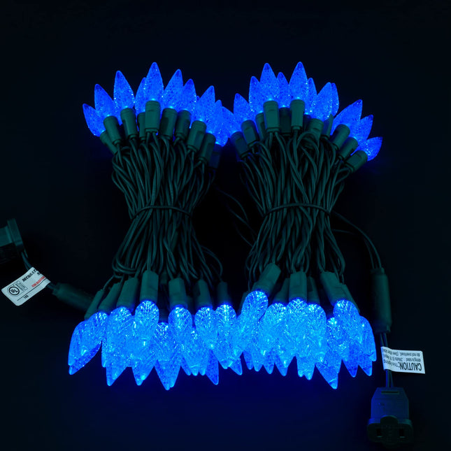 YULETIME Blue C6 Strawberry LED Christmas Lights, 33 ft 100 Count 4" Spacing One-Piece High Waterproof UL String Light (Blue)