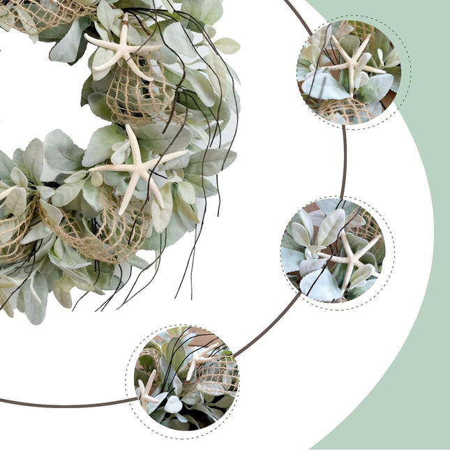 CIR OAOSES 18 Inch Green Ear Lambs Leaves Starfish Wreath for Front Door, Rustic and Farmhouse Spring Summer Greenery Wreath for Inside and Outside, Grapevine Year Round Wreath for Home Decor