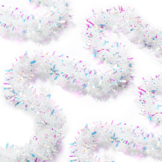 32.8 ft x 4 Inches Christmas Garland Christmas Tinsel Garland Xmas Metallic Twist Garland Glitter Tree Garland Hanging Decorations for Christmas Tree Wreath Wedding Party Decorations (Snowflake Style)