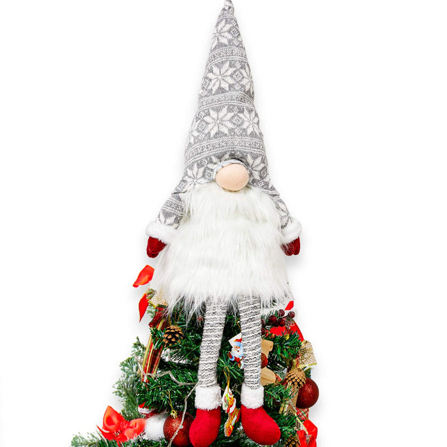 Whaline Christmas Tree Topper Large Swedish Tomte Gnome Santa Ornament 23 Inch Plush Scandinavian Christmas Hanging Decoration with Gray Snowflake Hat And Legs for Xmas Party Home Fireplace Table