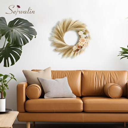 Serwalin 24” Pampas Grass Wreaths, Ivory and Taupe Pampas Wreaths Home Decor, Front Door Decor Pampas Feather Wreath for DIY Arrangement Farmhouse Beach Boho Table Centerpieces Bathroom Bedroom Decor