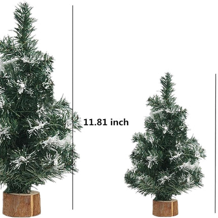 alfyng 4pcs Tabletop Mini Christmas Tree, Simulated Snow Miniature Pine Christmas Trees with Wooden Base for Christmas Decor Xmas Party Home Table Craft Decorations 7.87/11.81 Inch