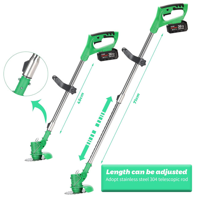 Olerd 21V Cordless Grass Trimmer Weed Wacker, Electric Brush Cutter Lawn Edger with 3 Types Blades, Adjustable Height Weed Eater Tool for Garden and Yard, Battery & Rapid Charger Included(Green)
