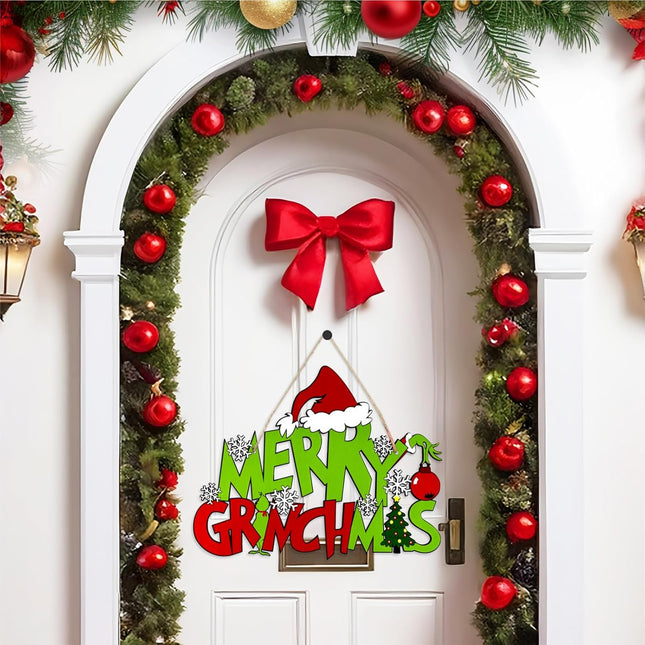 Merry Christmas Hanging Sign, Wooden Christmas Door Decorations, Christmas Decorations for Door-Wall-Tree-Window