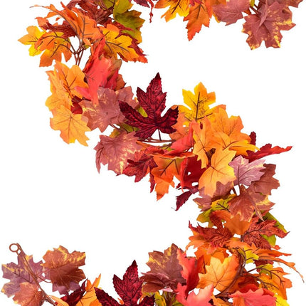Artiflr 2 Pack Fall Maple Garland Clearance, 5.9Feet/Strand Hanging Vine Maple Leaf Garland Artificial Autumn Foliage Garland Thanksgiving Decor for Home Wedding Fireplace Party Christmas