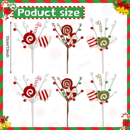 Jutom 12 Pcs Christmas Tree Picks Candy Cane Decor Candy and Lollipop Pick Christmas Tree Decoration Red Green and White Stripes Christmas Ornaments for Xmas Tree Home Decorations Holiday