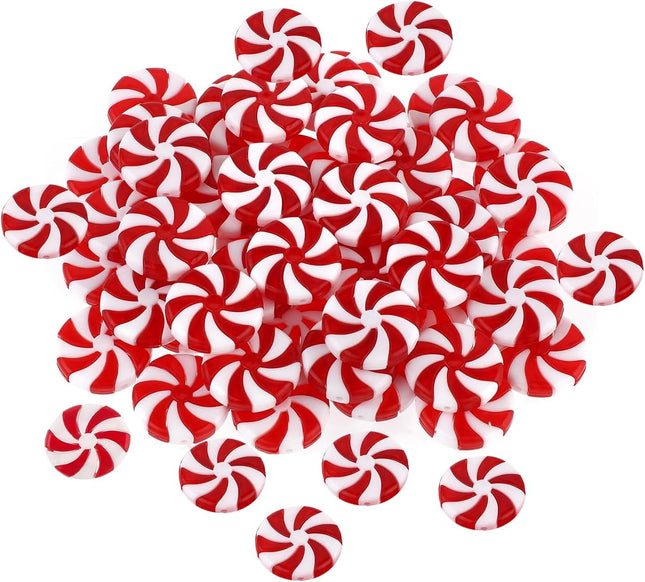 50pcs Peppermint Christmas Ornaments Christmas Candy Cane Fake Peppermints Plastic Peppermint Candy for Crafts Christmas Tree Peppermint Ornaments for Peppermint Decor Peppermint Candy Decorations