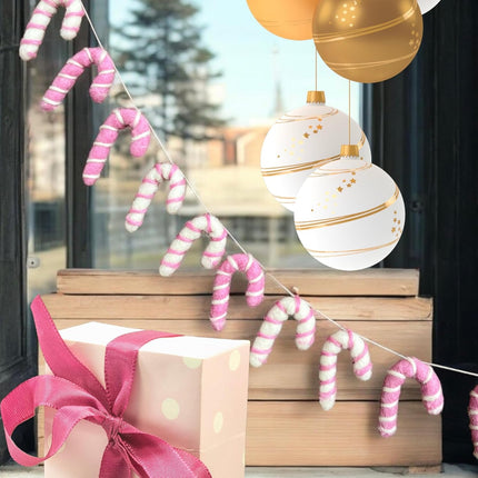 Glaciart One Mini Felt Candy Cane Decoration (Pink/White) - 1.18" (3cm) - Set of 20 - DIY Garland, Arts Crafts Supplies, Cute Home Decor for Christmas - Hand-Felted Natural Wool Material