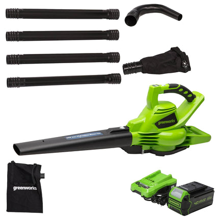 Greenworks 40V (185 MPH) Brushless Cordless Blower / Vacuum with GK0A00 Universal Gutter Kit