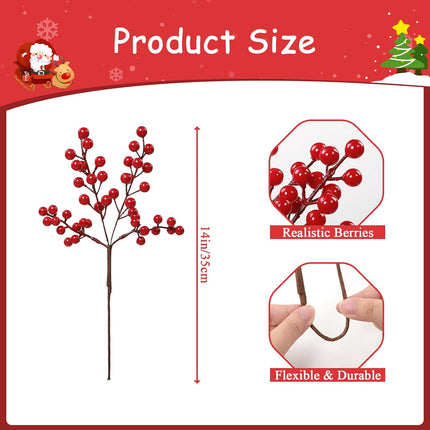 SHACOS 6pcs 14" Red Berry Stems Christmas Holly Berry Branches for Vases Xmas s Red Berry Picks for Christmas Tree Decoration Wreath DIY Crafts Ornaments Holiday Home Decor Red