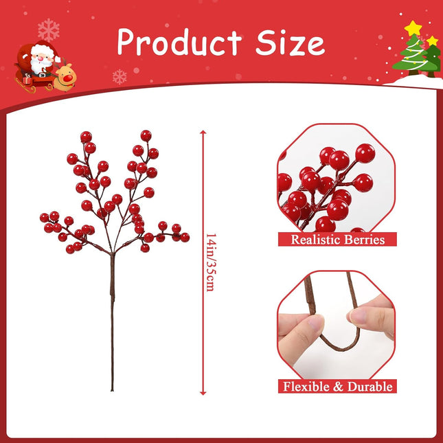 SHACOS 6pcs 14" Red Berry Stems Christmas Holly Berry Branches for Vases Xmas s Red Berry Picks for Christmas Tree Decoration Wreath DIY Crafts Ornaments Holiday Home Decor Red