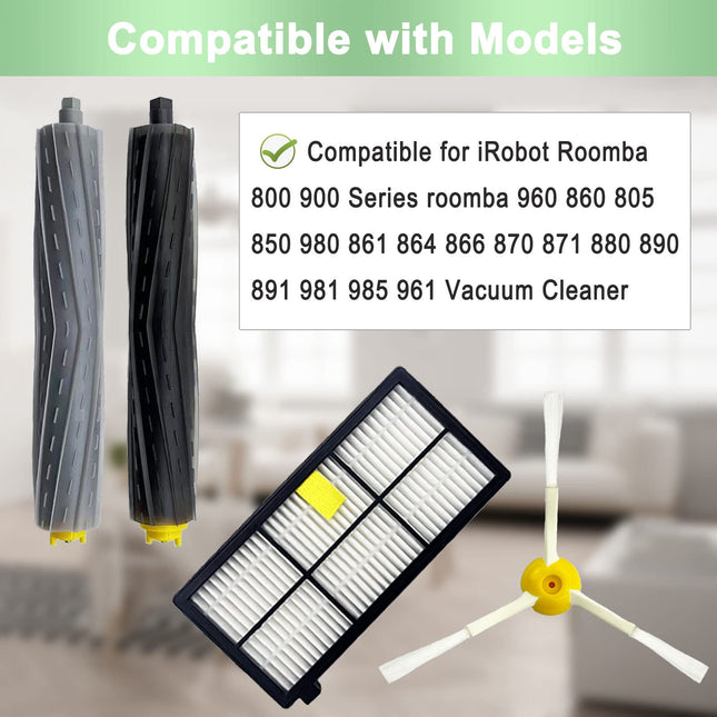 9 Pack Parts Compatible For Irobot Roomba 800 900 Series 960 860 805 850 980 861 864 866 870 871 880 890 891 981 985 961 Vacuum Cleaner,1 Set Roller Brushes,4 Filters,4 Side Brushes