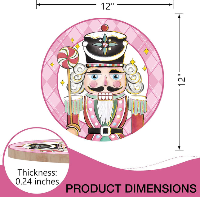 Deroro Christmas Nutcracker Front Door Sign, Pink Xmas Soldier Candy Buffalo Plaid Check Wood Door Hanger Outdoor Outside Porch Decor, Farmhouse Holiday Wooden Wreath Indoor Wall Hanging Decoration