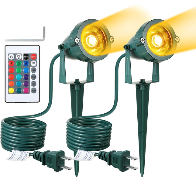 Enhon 2 Pack Christmas RGBW Spotlight Outdoor, Waterproof Landscape Lighting 120V LED Spot Lights with Remote Control Color Changing, Outdoor Stake Lights for Holiday Garden Yard (Patent Pending)