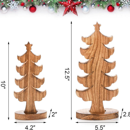 yarlung Set of 2 Wooden Christmas Trees, Standing Tabletop Christmas Decoration with Oval Base Rustic Wood Trees for Hanging Christmas Ornament, Farmhouse Decor, Home, Office, 2 Sizes