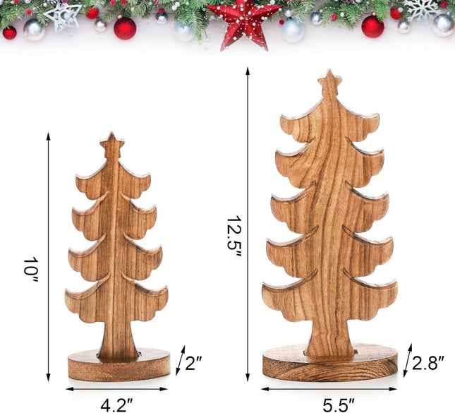 yarlung Set of 2 Wooden Christmas Trees, Standing Tabletop Christmas Decoration with Oval Base Rustic Wood Trees for Hanging Christmas Ornament, Farmhouse Decor, Home, Office, 2 Sizes
