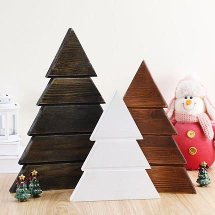3 Pcs Wooden Christmas Trees Tabletop Decor 15, 12, 10 Inch Rustic Xmas Tree Table Signs Farmhouse Wooden Christmas Centerpiece for Table Tiered Tray Mantel Shelf Home Office Decor