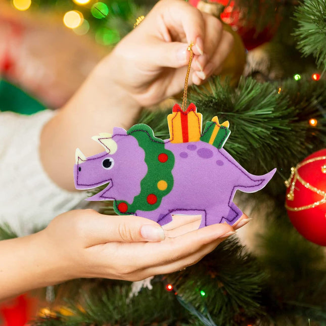Christmas Dinosaur Felt Ornaments for Kids (8 Designs), Dino Christmas Tree Hanging Ornaments for Winter Holiday Xmas Hanging Decorations Party Favors, Cute T-Rex Triceratops Diplodocus (Set of 8)