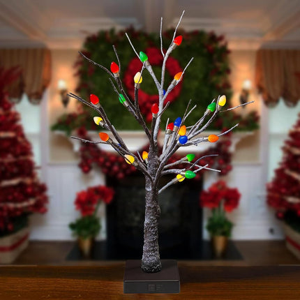 FUNPENY Christmas Birch Tree with C3 Lights, 2 Pack 18 Inch 24LED Tabletop Tree Battery Operated Light Jewelry Holder Indoor Christmas Decoration for Valentine's Day Home Party Wedding