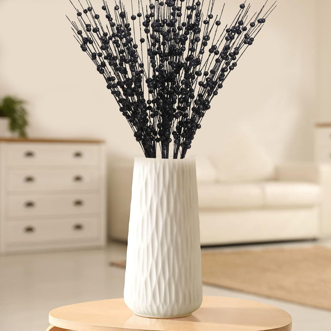 10 Pack Christmas Artificial Glitter Berry Stem, 17 Inches Black Glitter Christmas Decorations, for DIY Christmas Tree Xmas Wreath Vase Filler Home Party Decor