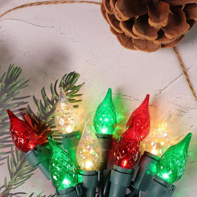 Red White and Green Christmas Lights Outdoor Faceted C5 70 LED 19ft Plug in Fairy Lights Multi-Color String Lights Waterproof Extendable Green Wire Indoor Patio Xmas Tree Party Decor