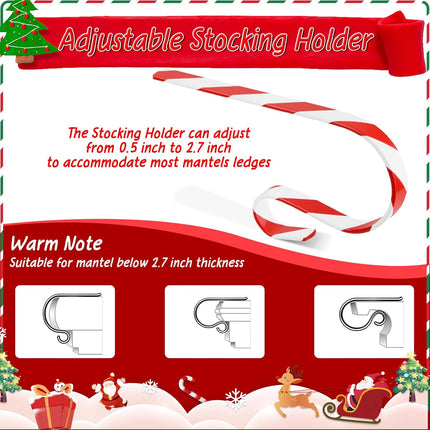 Christmas Stocking Holders for Mantle Set 8, Lightweight Metal Stocking Hangers Adjustable Candy Cane Stocking Hooks for Fireplace Non-Skid Stocking Holders for Christmas Decoration (Red)