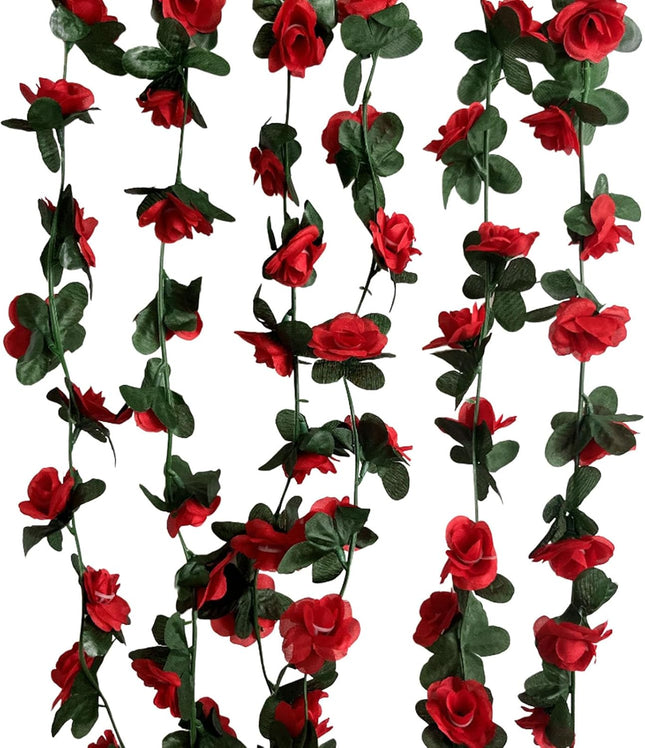 8Pcs 63Ft Red Rose Garland, Fake Flower Garland Rose Vines, Artificial Rose Vine Flowers, Rose Hanging Flowers Garland for Party Wedding, Garden, Room Table, Christmas, Backdrop Wall Arch Decor
