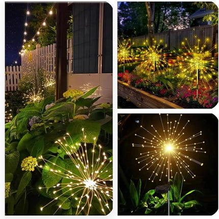 2 Pack Solar Firework Lights for Outdoor Decor,200 LEDs 8 Modes Solar Fairy Garden Lights, Solar Starburst Lights for Landscape Yard Pathway Flowerbed Christmas Decorative,Warm White