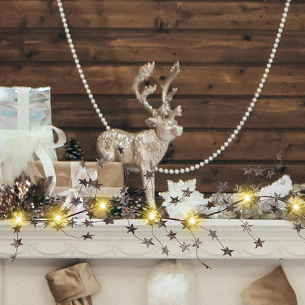 5ft Christmas Star Garland with 30 Lights Hanging Vine Garland Lighted Wooden Star Garland Christmas Decorations Rustic Style for Home Porch Front Door Table Mantle Outdoor Xmas Decor