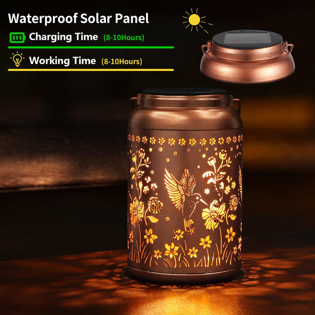 Solar Lanterns Outdoor Waterproof Hummingbird Garden Decor Christmas s for Women Mom Grandma Hanging Solar Lights Metal Solar Decoration Outside for Yard, Patio,Backyard,Porch