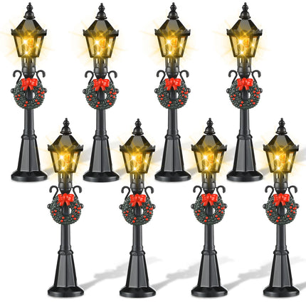 Christmas Lamp Post Village Accessories Village Fairy Lamp Train Lantern Lamp Miniature Street Lamp Decorative Street Lights for DIY Dollhouse Village Pathway (Simple Style, 8 Pieces)