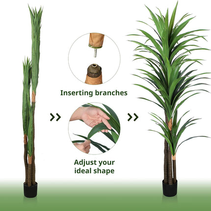Artificial Dracaena Tree 6ft-Tall Fake Plant with Black Planter-Faux Plants Indoor Tall Housewarming ,Tropical Yucca Silk Tree for Home Office Living Room Decor Indoor