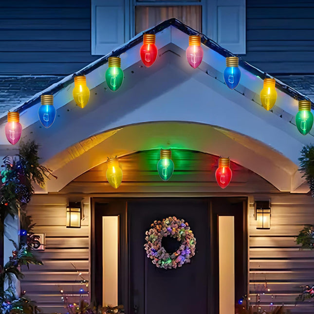 Jumbo Outdoor Christmas Lights,16FT C9 Jumbo Xmas String Lights Decorations Waterproof Hanging Lights with 10 Large Clear Multicolor Bulb for Outdoor Porch Patio Eave Xmas Roof Decoration