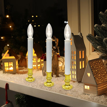 Abeja 4 Pack Battery Operated LED Window Candles, Christmas Candle Lights with 4 C26 LED Bulbs, Flicker Flame Christmas Candles with On/Off Switch for Window Christmas Weddings Home Table Decorotions