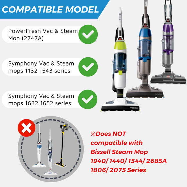 Flammi Steam Mop Pad For Bissell Powerfresh Vac & Steam 2747A, 1132 1543 1632 1652 Symphony Vacuum And Steam Mop Series For Hard Floor, Model 1252, 6 Pack
