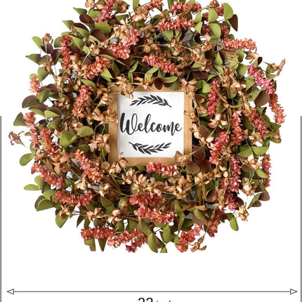 idyllic Elegant Burgundy Fall Wreath 22" with Welcome Sign - Paper Floral Wreaths for Front Door - Perfect Christmas Wreath and Burgundy Decor for Thanksgiving Festival