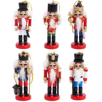 AMOR PRESENT 6PCS Christmas Nutcracker Set, 3 Inch Wooden Nutcracker Hanging Decorations Nutcracker Soldier Ornaments for Christmas Tree Shelves Table Decoration