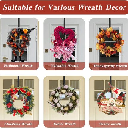 Wreath Door Hanger, Black Wreath Hanger for Front Door, Adjustable Wreath Hanger from 15 to 25 Inches Wreath Hanger, Metal Door Wreath Hanger for Christmas, Thanksgiving, Easter Decorations Wreaths