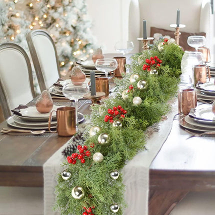 6Ft Christmas Pine Garland, Christmas Greenery Garland Realistic Cedar Artificial Cypress Garland for Holiday Mantel Fireplace Table Centerpiece Home Decoration