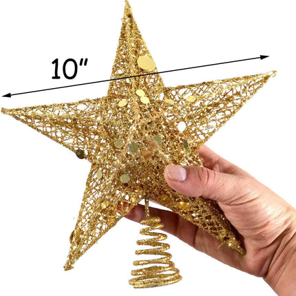 10” Christmas Tree Topper Star Tree-top Star Christmas Tree Decoration Indoor Party Home Decoration (Gold)