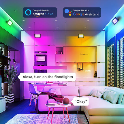 LED Flood Light Outdoor, 36W RGBCW Landscape Lighting Wired with APP & Remote Control, IP66 Color Changing Uplight Patio Lights Holiday Lights with Timer for Yard Garden Patio (4 Pack)