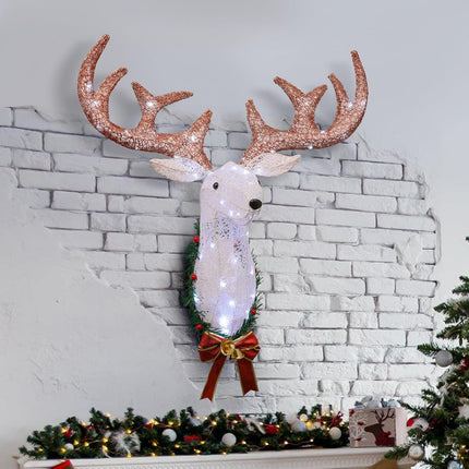 Christmas Outdoor Decoration, Reindeer Head Wall Decor,Xmas Rudolph Reindeer Hanging Wreath with Operated 8 Modes, Creating a Unique Atmosphere for The Entire Christmas Season. (Brown)